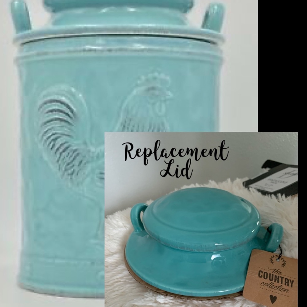 Large Rooster Canister Aqua Blue Lid Replacement